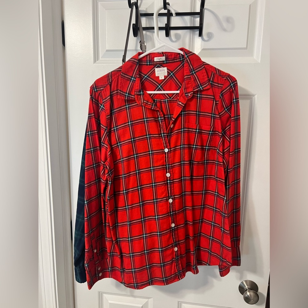 J crew red plaid button up top